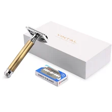 1 Бритва, 10 лезвий, новые бритвы для бритья, сменные лезвия для коньков, Бронзовый стиль, латунная ручка, двойная кромка, безопасная бритва