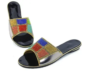 

Top sale colorful rhinestone women sandals design african black low heel shoes for dress V30-1