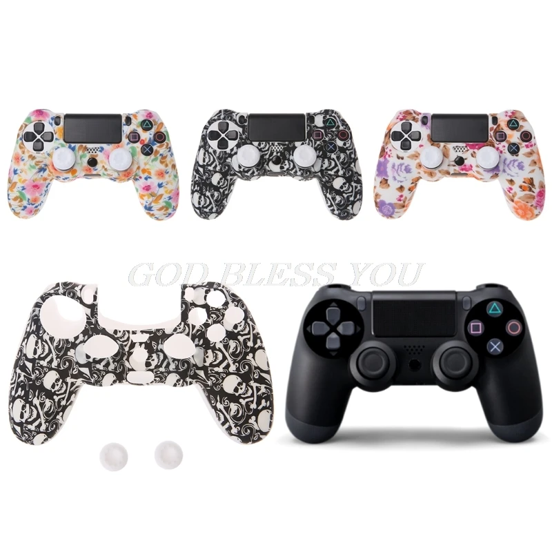 

Colorful Floral Silicone Gamepad Cover Case 2 Joystick Caps For PS4 Controller
