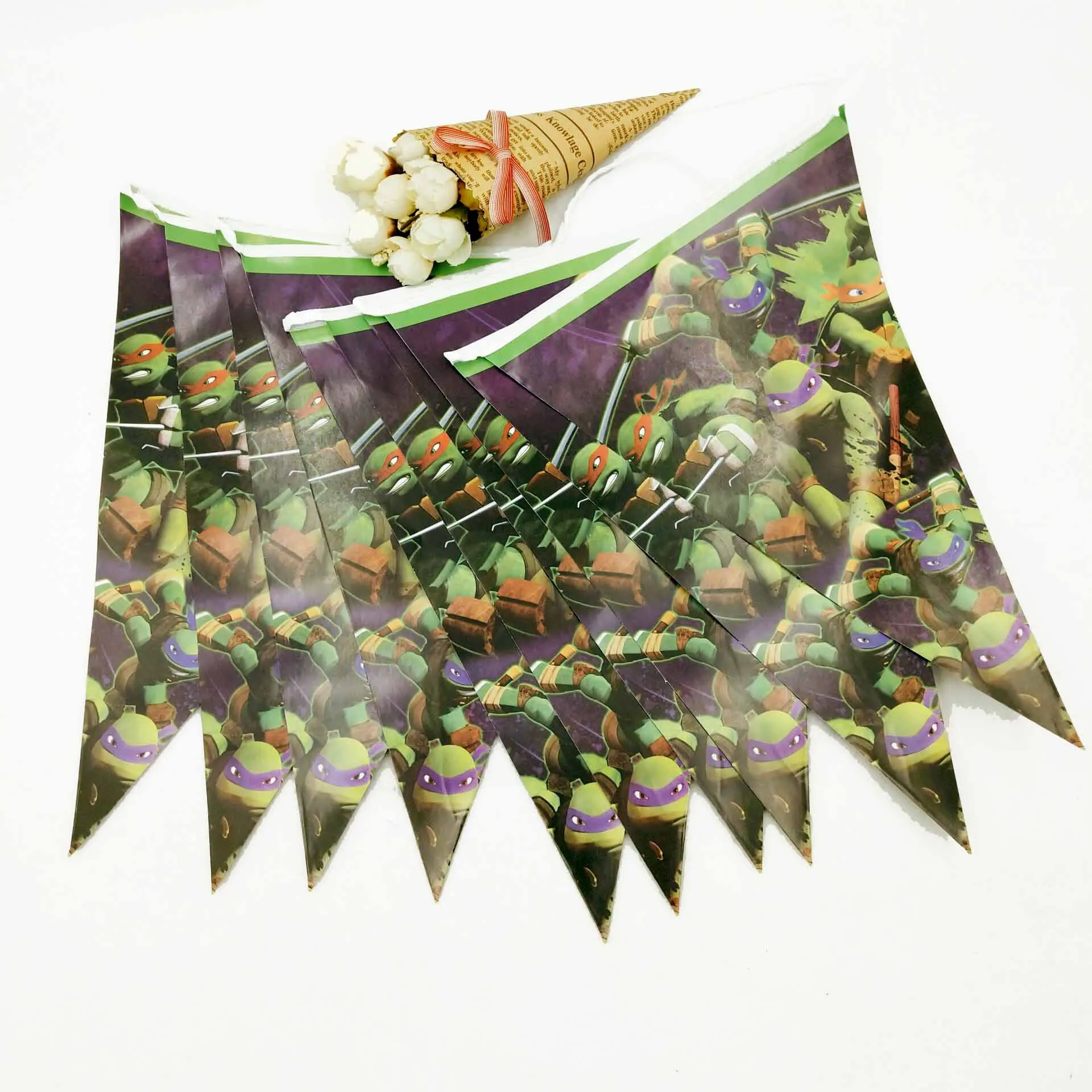 

2.5m Teenage Mutant Ninja Turtle Theme Paper Flags Decoration Kid Favors Party Banners Birthday Baby Shower Event Party Supplies