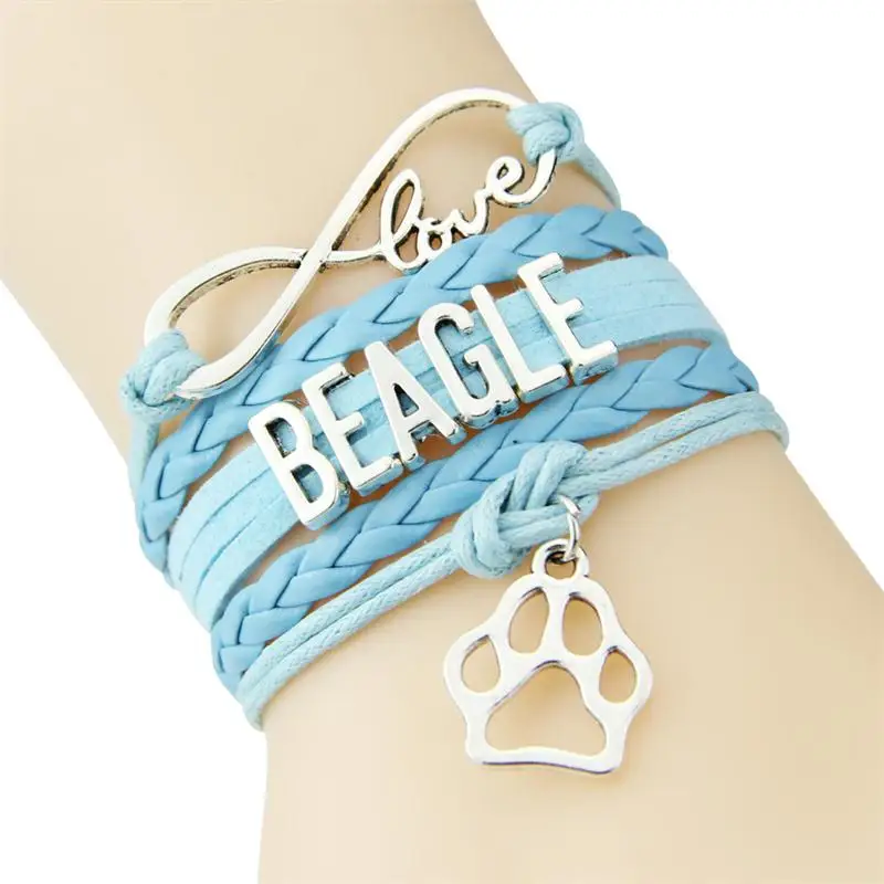 Бесконечность Love Beagle браслет собак Pet Paw очарование кожаные браслеты обруча и браслеты для мужчин и женщин животного тема ювелирные изделия