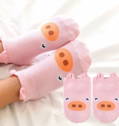 pink pig Новинка весны Детские носки из хлопка для новорожденных мальчиков и девочек милые Асимметричные нескользящие носки - Цвет: pink pig