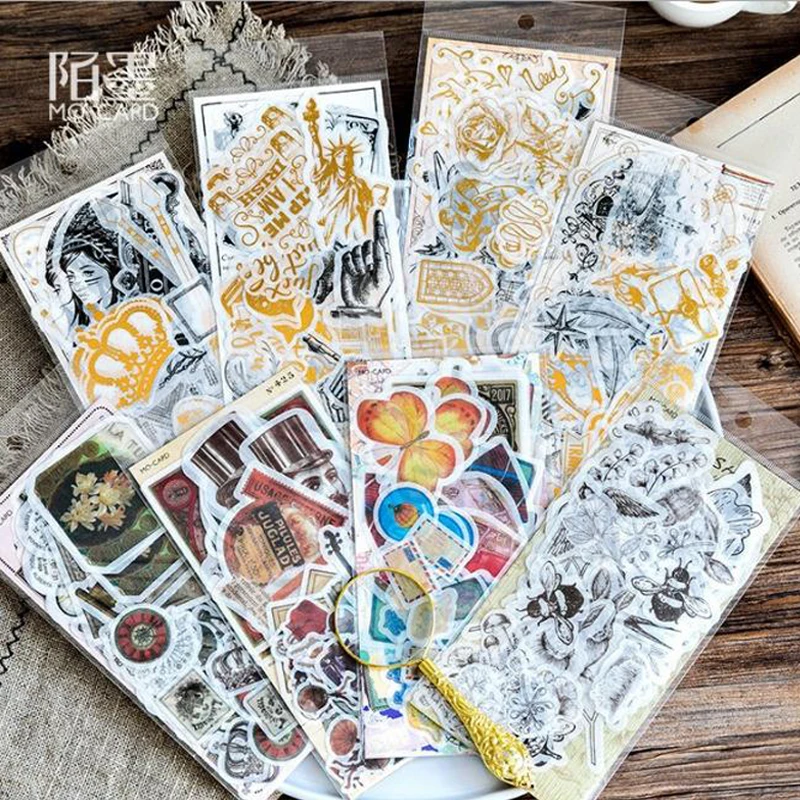 

60pcs/pack Foil Stickers Vintage Old Diary Planner Stickers Decorative Stickers Scrapbooking DIY Craft Stickers