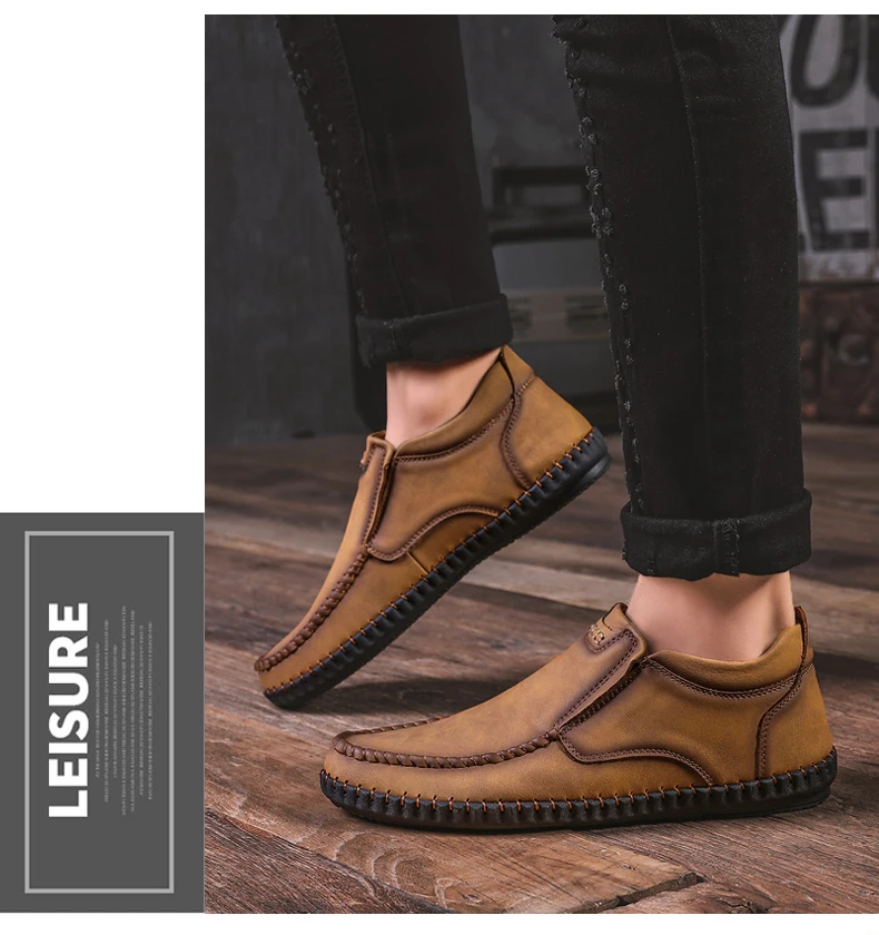 Men's leather casual shoes Handmade half loafers Moccasins Spring summer autumn winter Driving shoes High quality large size