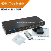 SGEYR HDMI Switch Splitter 4x4 Matrix with Remote control RS 232 and Power Adapter Support Full