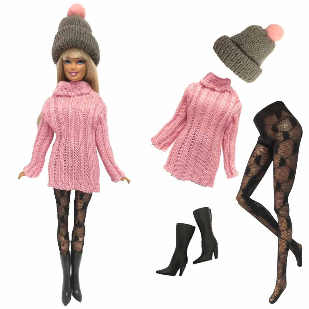 

NK 4 Items/Set Doll Dress Fashion Model Coat Outfit Daily Sweater Hat+Shoe+Stocking For Barbie Doll Accessories Baby Toys 05A
