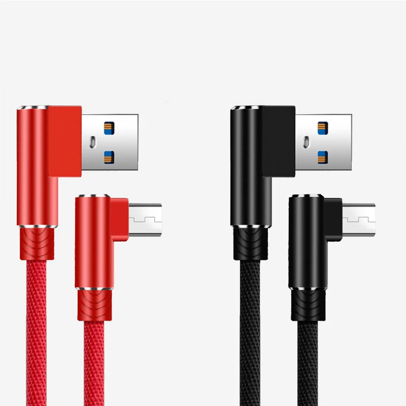 Micro USB Cable 2A Fast Charging Charger USB Cord 90 degree Right Angle elbow Nylon Braided Data Cables for Xiaomi Android Phone