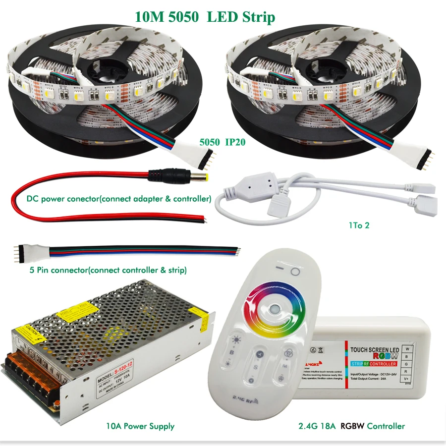 20 м 4 в 1 RGBW Светодиодная лента 5050 SMD DC12V гибкий светодиодный светильник 60 Светодиодный s/m+ 2,4G RF пульт дистанционного управления+ адаптер питания комплект