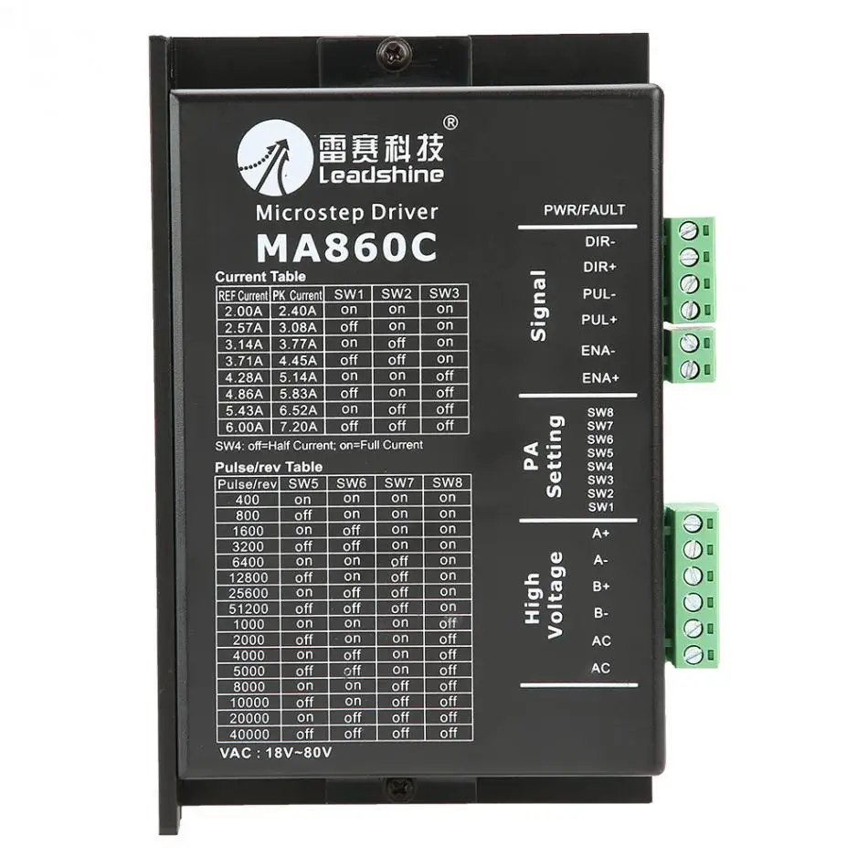 MA860C 2-фазный шаговый мотор драйвер для ЧПУ NEMA34 86 мотор 18-80VAC инструмент