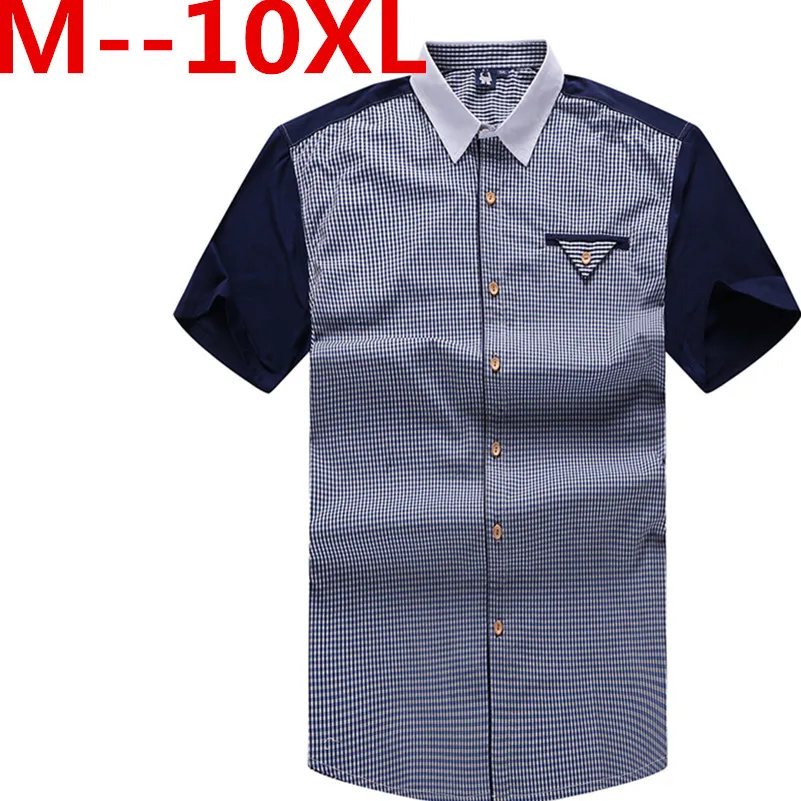 Плюс размер 8XL 7XL хлопковое мужское платье рубашки с коротким рукавом модные повседневные свободные мужские рубашки в клетку брендовая одежда рубашка Homme