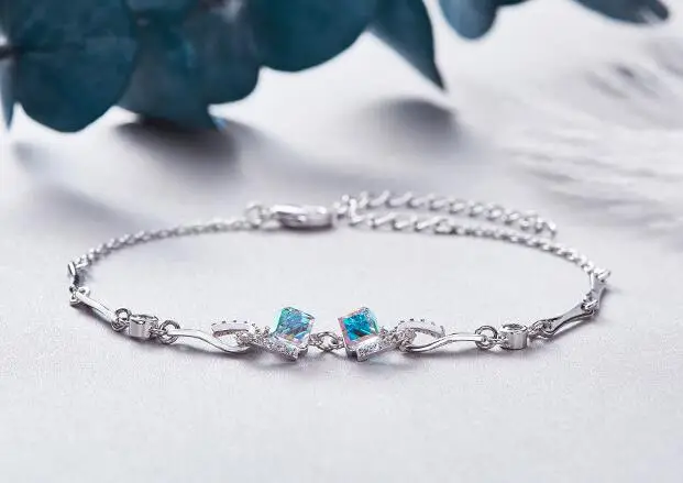 

UXN73 Crystal Bracelet 925 Silver Zircon Lady Hand Jewelry Wedding Birthday Gift