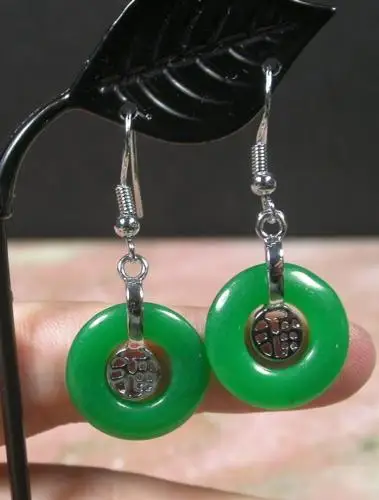 

Shipping >> new hot Gold Plate CHINESE Icy Green JADE Earrings Dangle Circle Donut *Fu* 274085