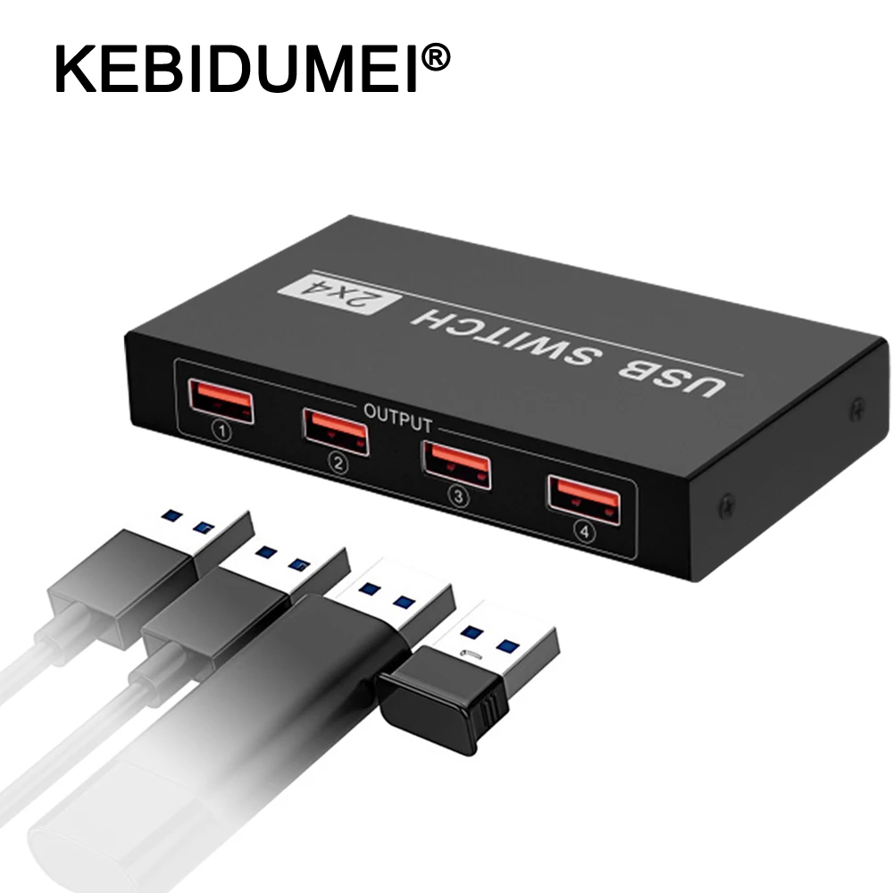 KEBIDUMEI Мультифункциональный USB 2,0 4 порта обмен KVM Переключатель Селектор адаптер Коробка концентратор 2 в 4 из для ПК сканер