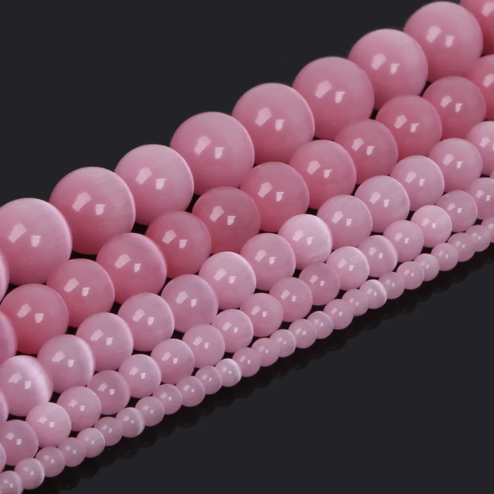 

New Arrivals 4/6/8/10/12MM Natural Stone Pink Cat's Eye Stone Loose Bead For Jewelry Making DIY Bracelets & Necklaces