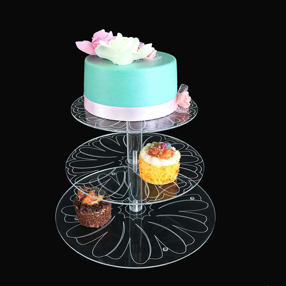 

3 Tier Flower Pattern Wedding Party Macarons Cake Fondant Dessert Bakery Tower Display Stand Baking Tray Cake Decorating Tool
