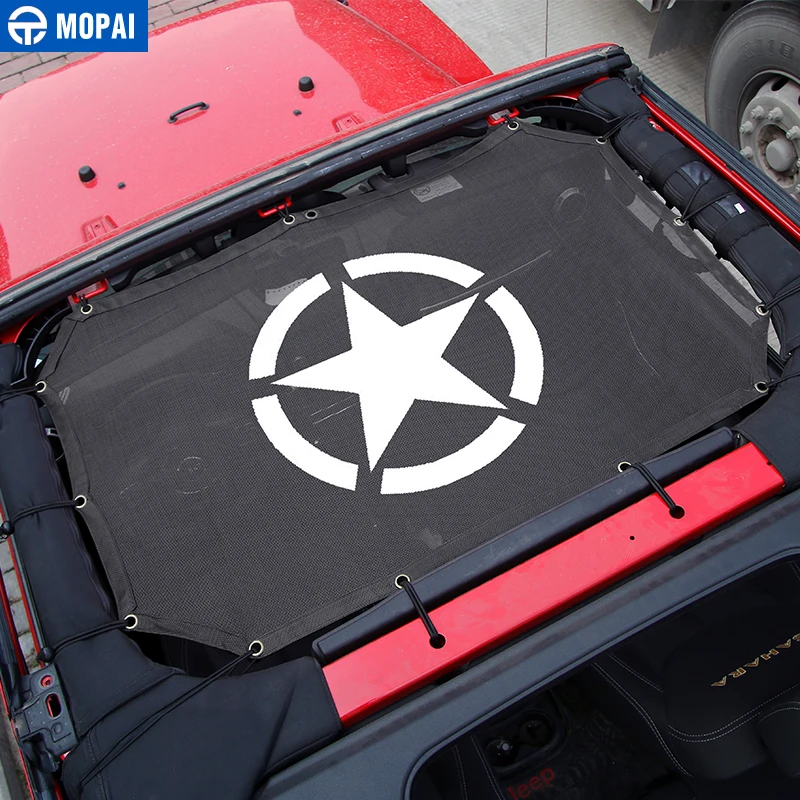  MOPAI 2/4 Door Car Roof Mesh Bikini Top Sunshade Cover UV Sun Shade Mesh for Jeep Wrangler JK 2007-