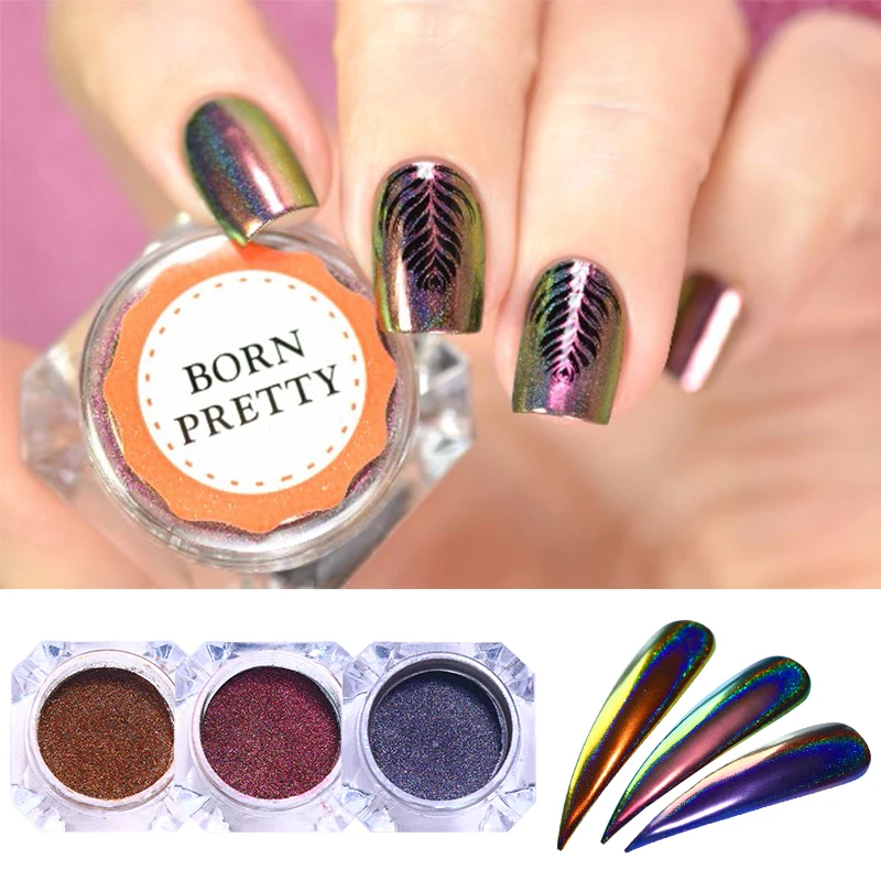 BORN PRETTY 3 коробки Павлин голографическая пудра для ногтей набор зеркальный дизайн ногтей хромированный пигмент для маникюра украшения ногтей аксессуары