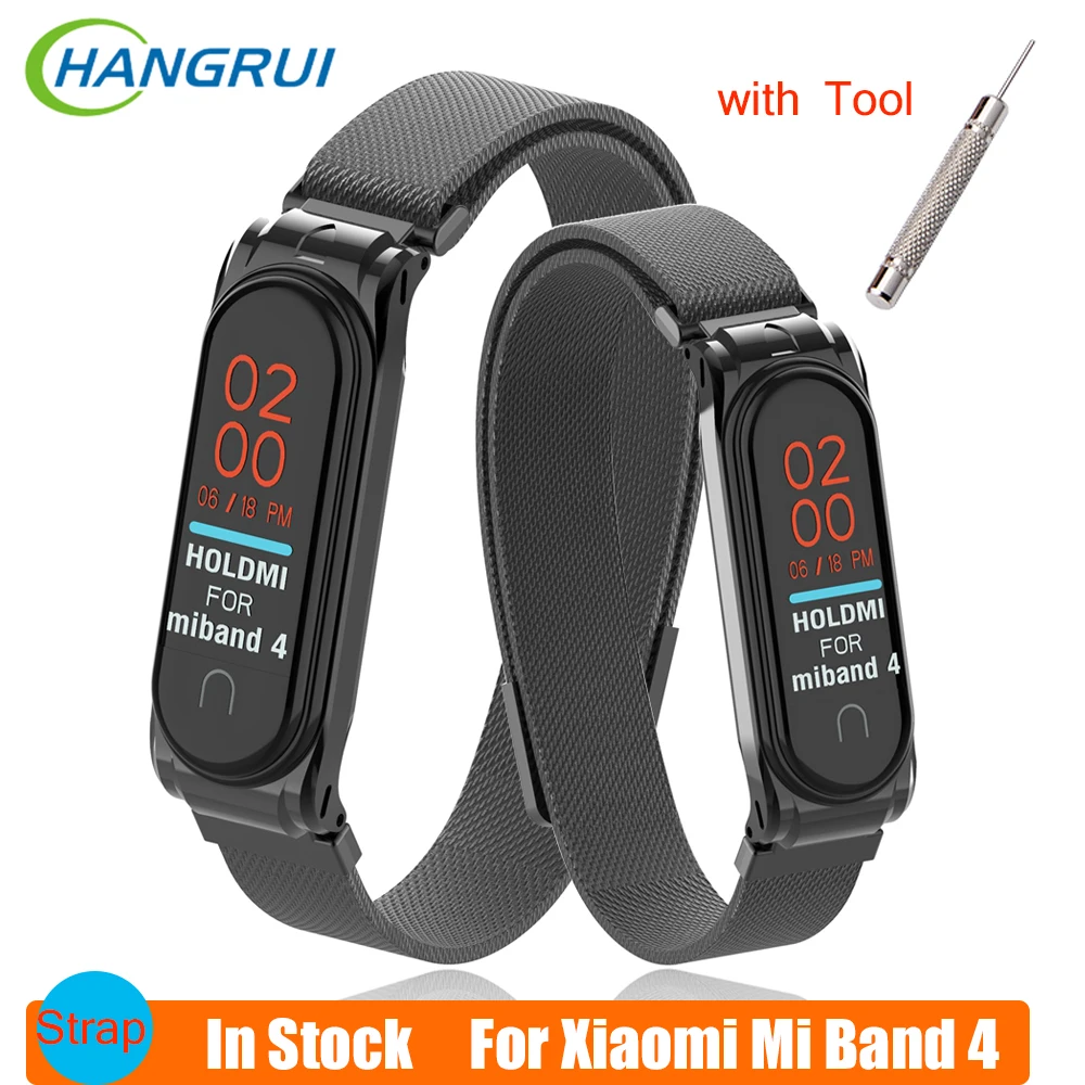 HANGRUI mi Band 4 ремешок металлический mi lanese из нержавеющей стали для Xiaomi mi Band 4 Global NFC Ремешок Браслет mi Band 4 с инструментом