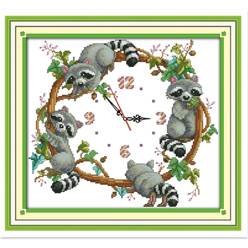 

The Cute Little Raccoons (2) DMC Cross Stitch Fabric Chinese Counted Cross Stitch Pattern Embroidery Cross Set Home Decoration