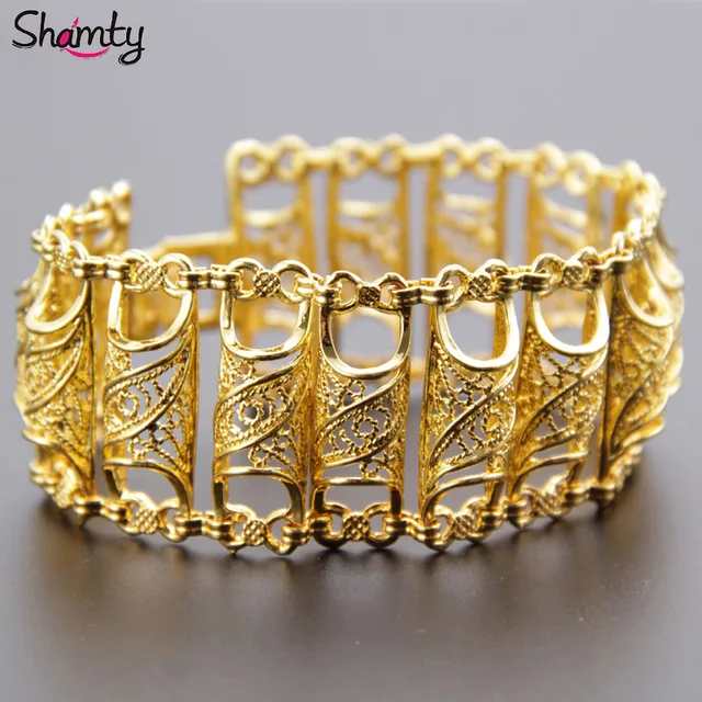 Arab Bracelet for Women Gold Color Wide Bracelet Middle East Bangle