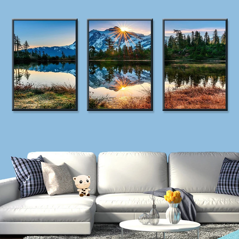Posters-Wall-Art-Home-Decor-Modern-3-Panel-Beautiful-Sunrise-Natural-Landscape-HD-Print-Painting-Modular