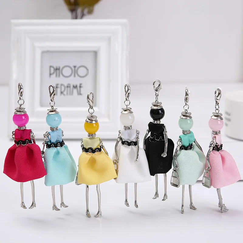 New Fashion Cute Doll bag Keychain Jewelry Women Dress Resin Bead Girl Key Chain Princes Alloy