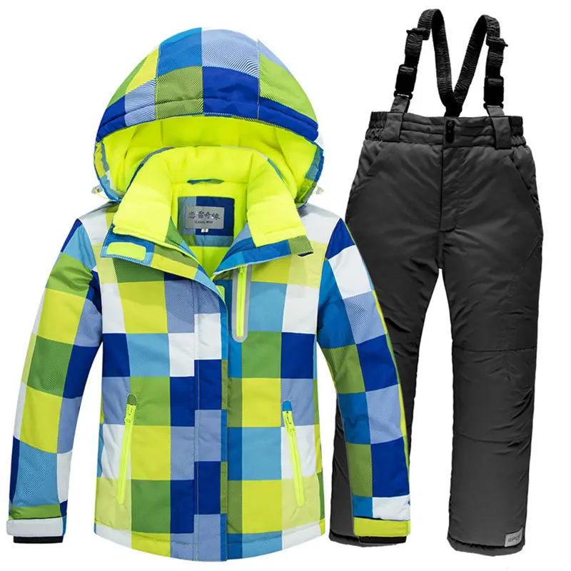 Детский зимний костюм, пальто, лыжный костюм, верхняя одежда для девочек и мальчиков, лыжный сноубординг, водонепроницаемая зимняя куртка+ штаны,-30