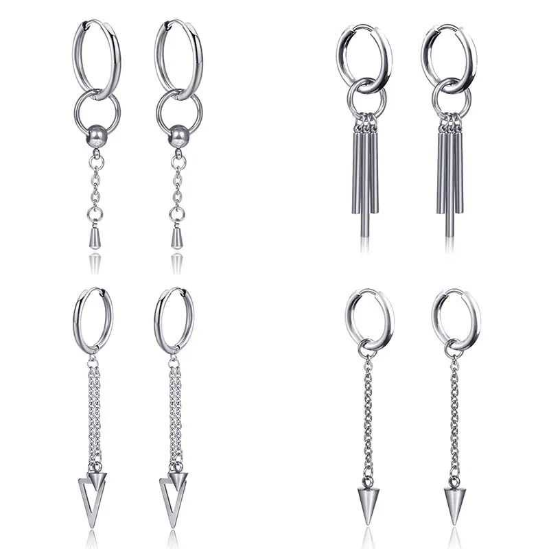 Модные KPOP серьги-гвоздики из нержавеющей стали круглые треугольные Подвески с кисточками для женщин Подарочные украшения для ушей 2 шт