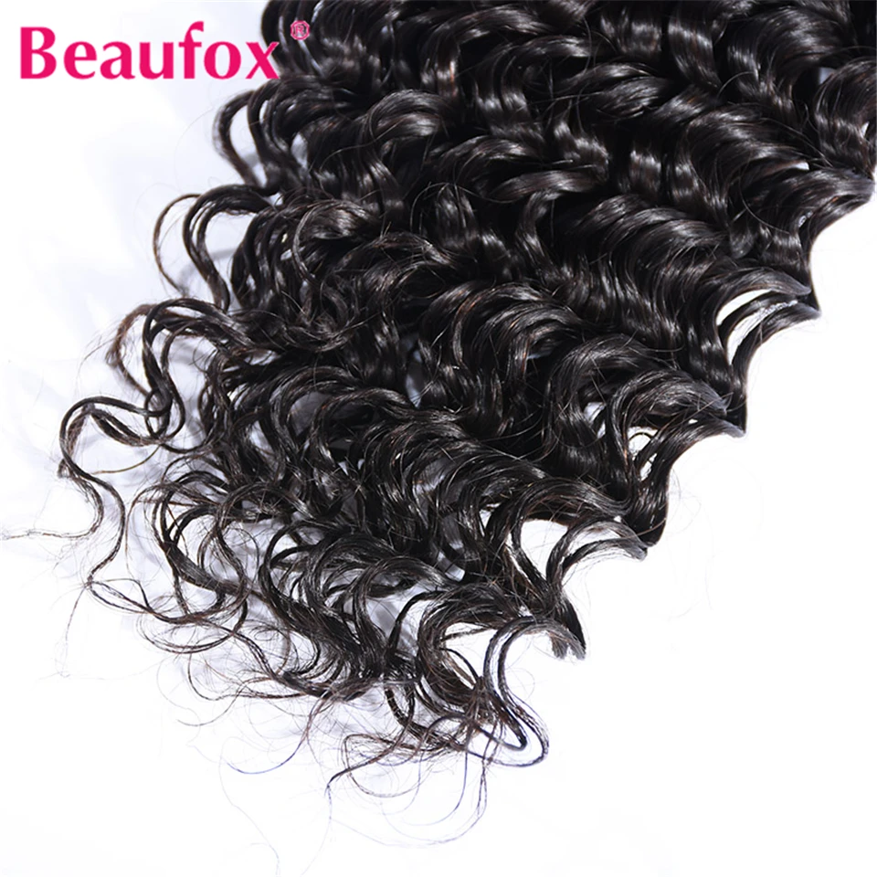Beaufox бразильские глубокая волна Кружева Закрытие 4x4 человеческих волос свободная часть с Детские волосы 130% плотность remy волос натуральный цвет