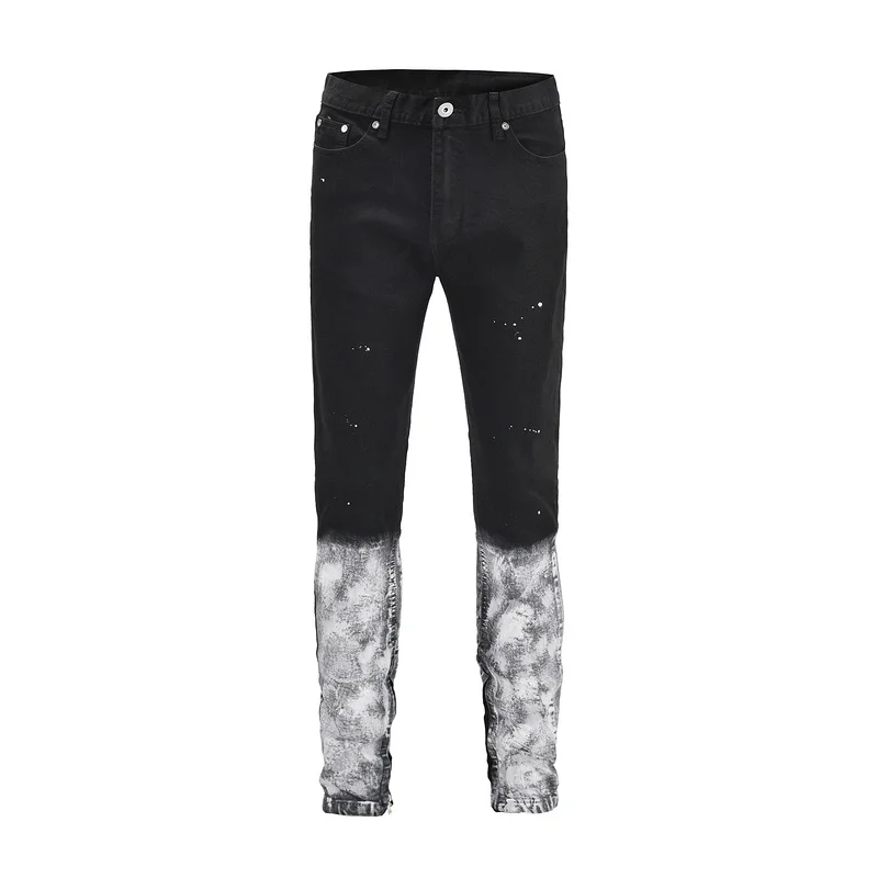 

2018 new style Inkjet graffiti beggar inside the hole zipper elastic slim jeans Pants k37#