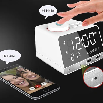 

Digital Alarm Clock Bluetooth Speaker Dual USB Ports Temperature LED Display for Home DU55