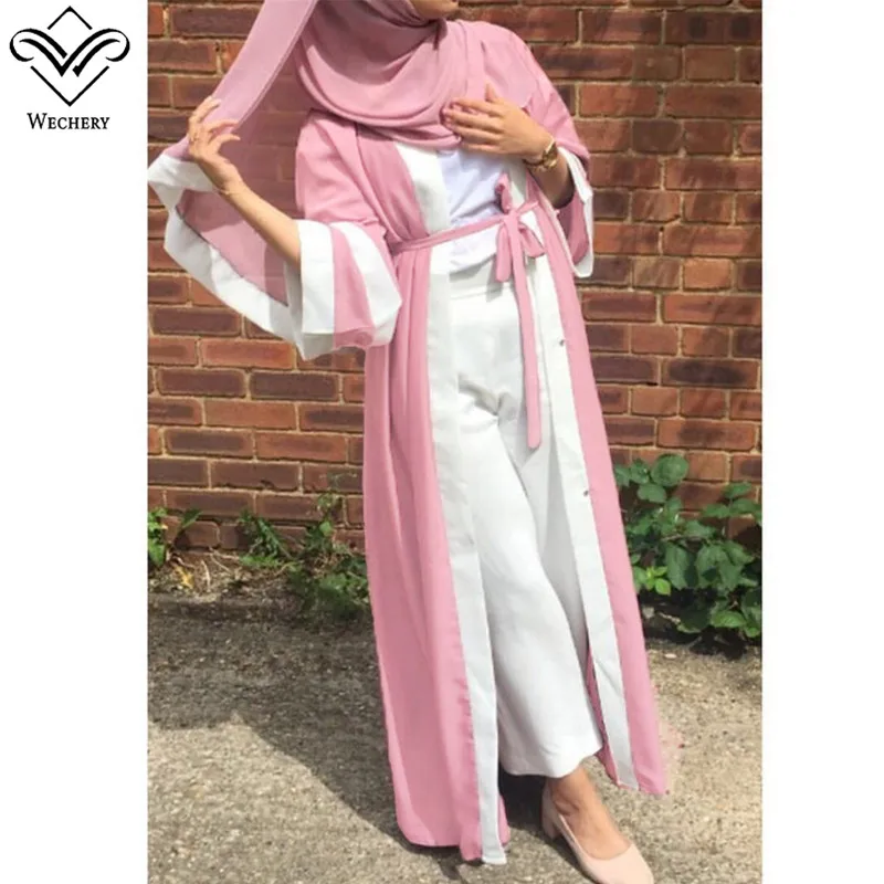 Wechery, модный кафтан для женщин, розовый, черный, темно-синий, хаки, в полоску, abaya, свободное платье, для взрослых, халаты размера плюс, высокое качество, abaya s - Цвет: Розовый