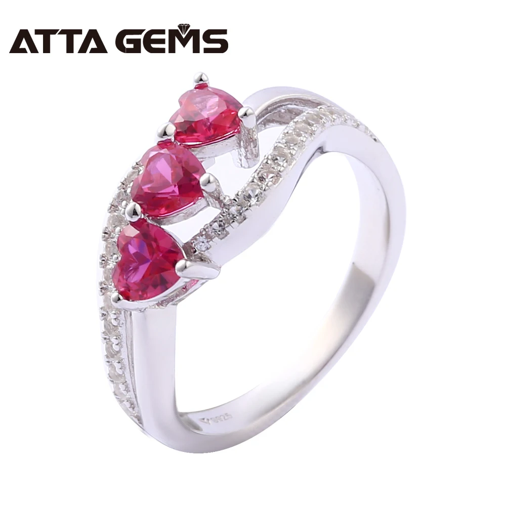 

Ruby Solid Silver Rings 1.4 Carats Created Red Ruby Women Wedding Engagement Silver Band Romantic Sweet Style Silver Rings