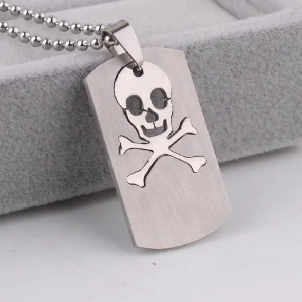 

free shipping Skeleton Square tags pendant necklaces bead chain for men women 316L Stainless Steel necklace wholesale