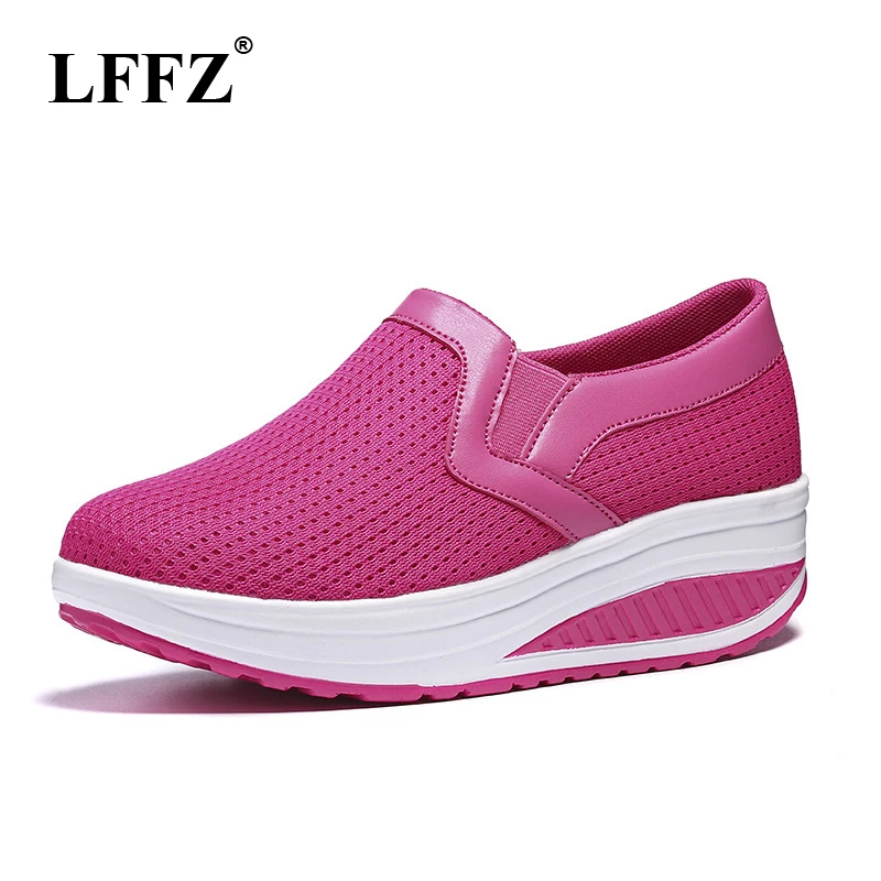 

LFFZ 2018 New Spring Summer Mesh Women Sneakers Breathable Carrefour Shoes For Women Thick Flats Platform Rocking Shoes JH121