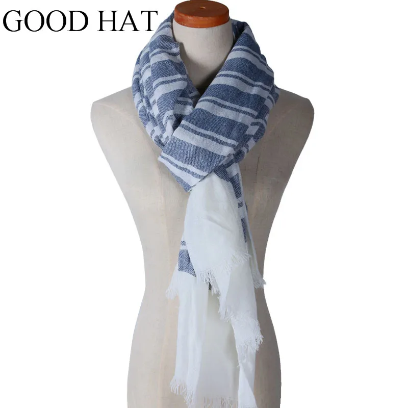 winter scarf Cotton Long Striped white blue Warm Scarves For Lady girl