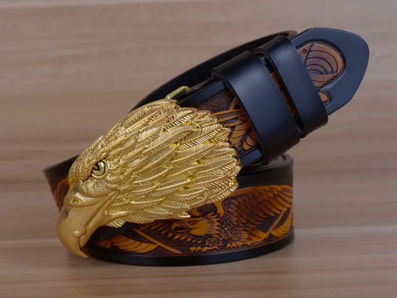 blue leather belt Eagle Designers Luxury Fashion Vintage Male Strap Brand Genuine Leather Belts for Men Punk Cowskin for Jeans Cintos Ceinture brown dress belt