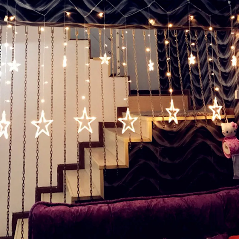 LED Five-pointed Star Curtain Lights 2.5M 138LEDS String Light Wedding Decoration Christmas Party Strip Light EU plug 220V LED Five-pointed Star Curtain Lights 2.5M 138LEDS String Light Wedding Decoration Christmas Party Strip Light EU plug 220V