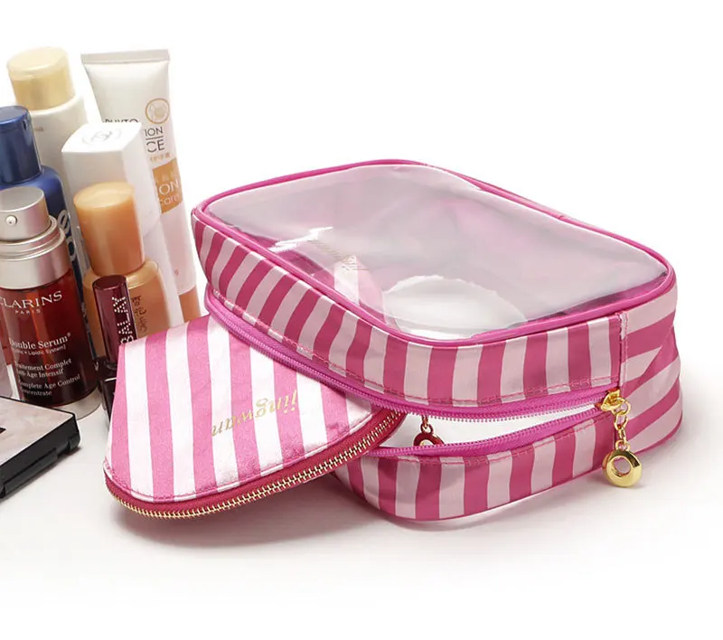 2 шт./компл. полосатая косметичка для макияжа сумка органайзер несессер моющий туалетный мешок профессиональная сумка для макияжа Дорожная сумка для хранения
