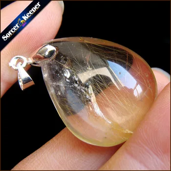 

Genuine Natural Gold Rutilated Quartz Crystal Cabochon Setting Necklace Pendant Stone Beads for DIY Jewelry Making PS267