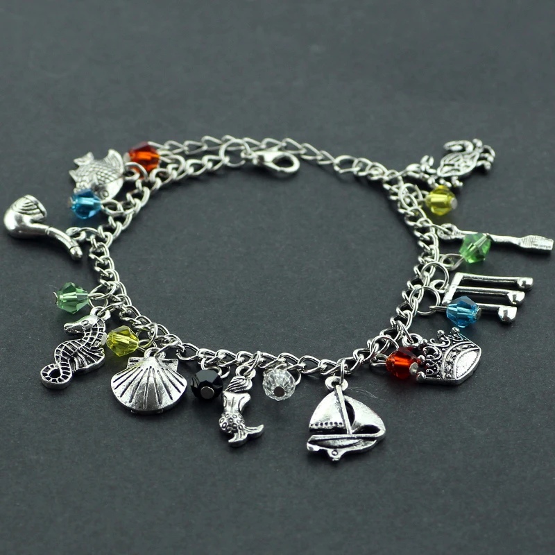 

Little Mermaid Charm Bracelet Shell Crown Mermaid Fish Musical Note Oar Accessoreis Pendant Bracelets For Women Fashion Jewelry