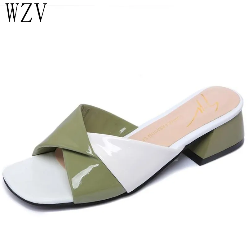 

Women Sandals Fashion Color Matching Summer Beach Slippers 2019 New Chunky Heels Slippers Casual Shoes Women Size 35-40 E885