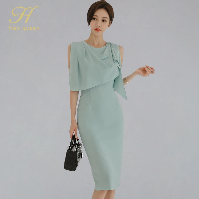 

H Han Queen Korean Style Elegant Solid Color Pencil Dress Women 2019 Summer OL Office Wear Dresses Sheath Bodycon Tank Vestidos