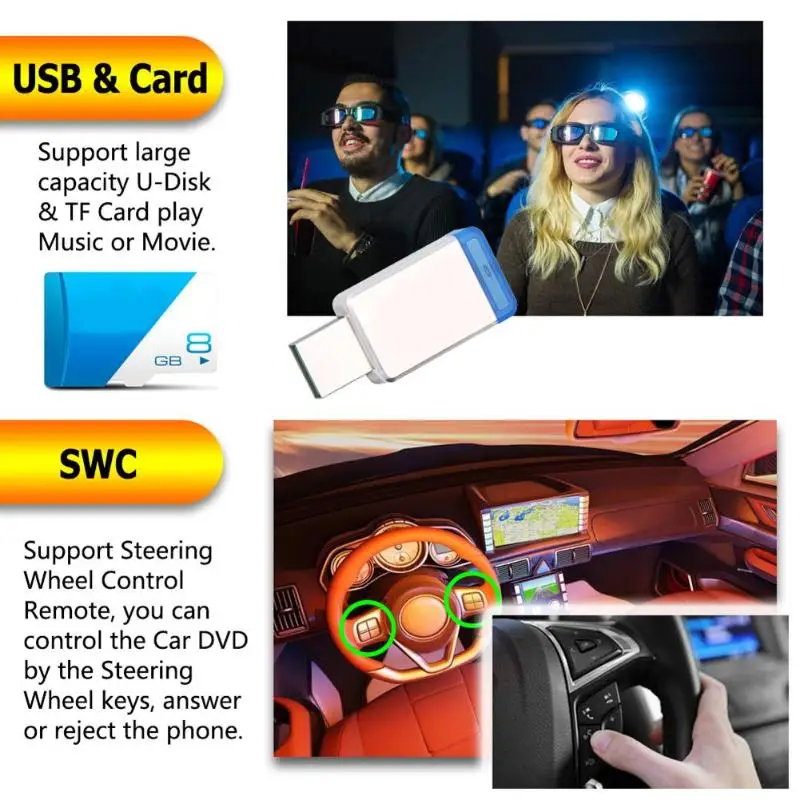 Sale 6.2 Inch 2 DIN HD Digital Touch Screen Car Stereo DVD Player Universal Aux Input Front Rear View Camera FM Radio BT TF USB 6