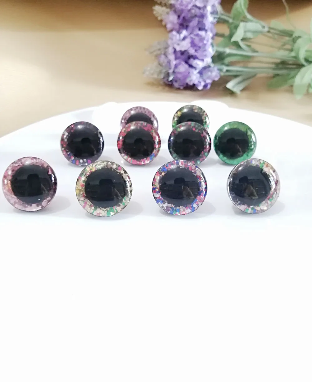 20pcs 12mm/14mm/16mm/20mm/25mm clear trapezoid plastic safety toy eyes +  glitter Nonwovens -Can