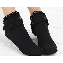 Новинка; черные модные женские носки принцессы; Милые винтажные кружевные носки с оборками и оборками; подарок; Черные новые носки