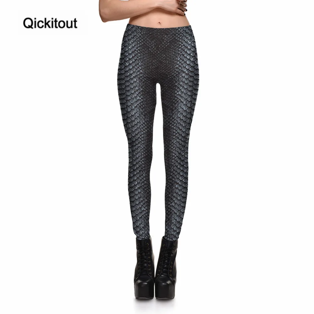 Qickitout Leggings Fitness Snake Skin Gray Color Styles Women's Leggings Fashion Stretch Digital Print Pants Trousers Plus Size