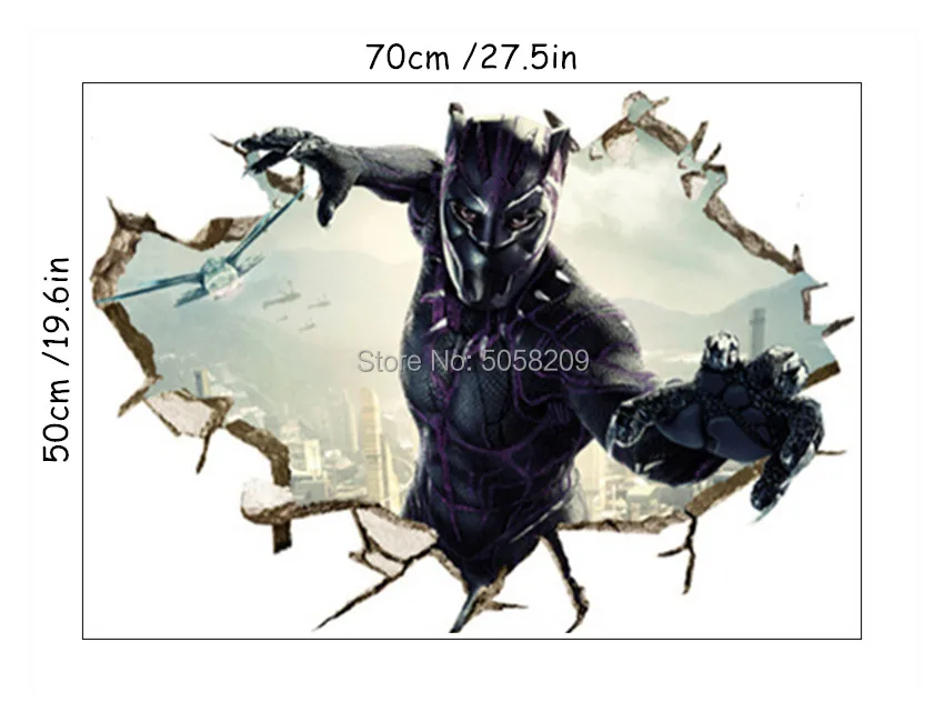 Мстители супер герой Черная пантера 3d сломанная стена виниловые настенные наклейки детская комната украшения marvel плакат обои 70*50 см