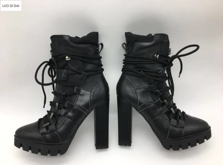Zapatos Motocicletas Damas Tobillo Cuero Negro Cool Caballero Tacón De Fiesta Grueso 2018 Pic Botas Moda As Estilo Punta AwvqxFz