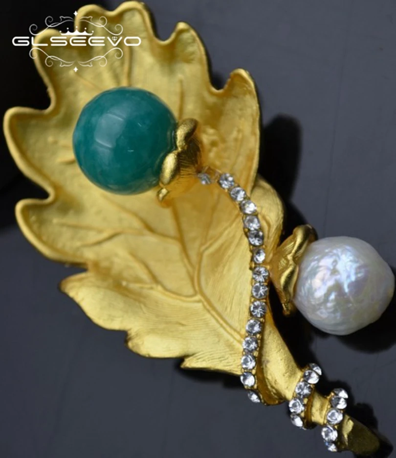 

GLSEEVO Natural Fresh Water White Pearl Pins Peridot Brooches For Women Accessories Party Dual Use Luxury Fine Jewelry GO0284
